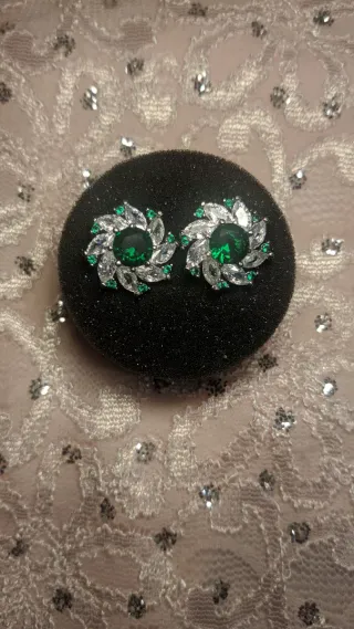 Pendientes Novia Fiesta Eventos Verdes Plateados