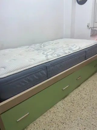 Cama juvenil con 2 cajoneras y colchón