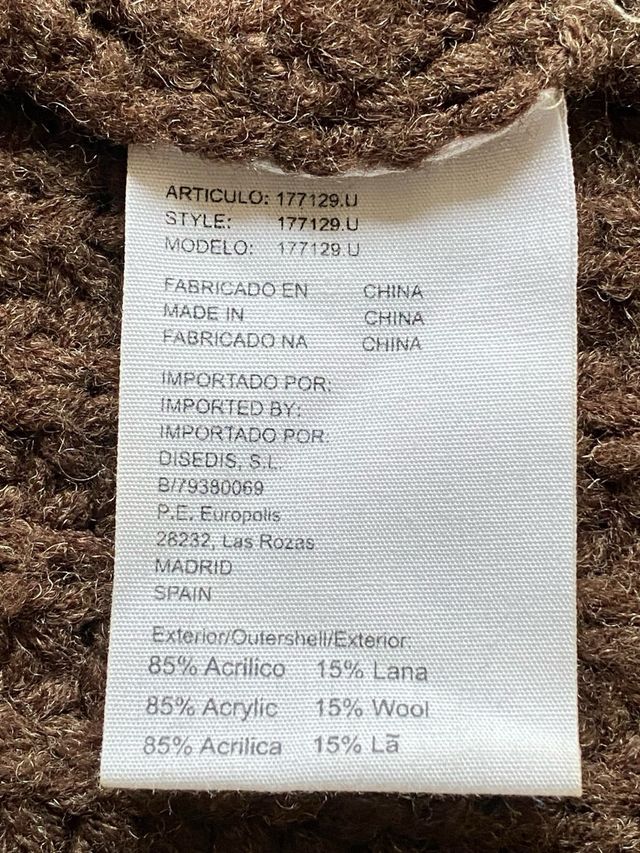 Capa/Poncho Amichi 15% Lana Marrón Talla Única