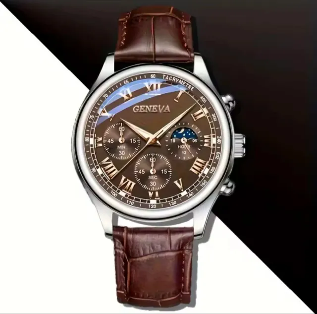 Reloj Elegante Hombre Marrón/Plata