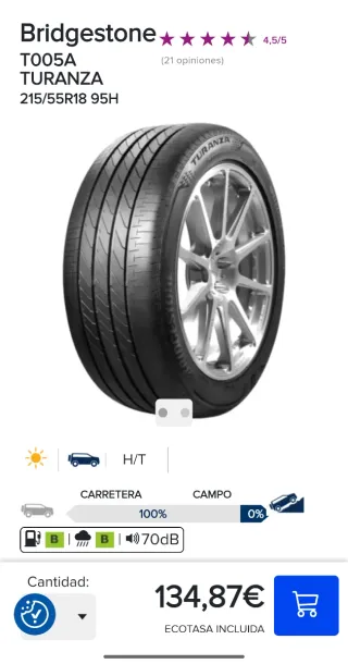 Neumáticos Bridgestone Turanza T005 215/55 R18 95H