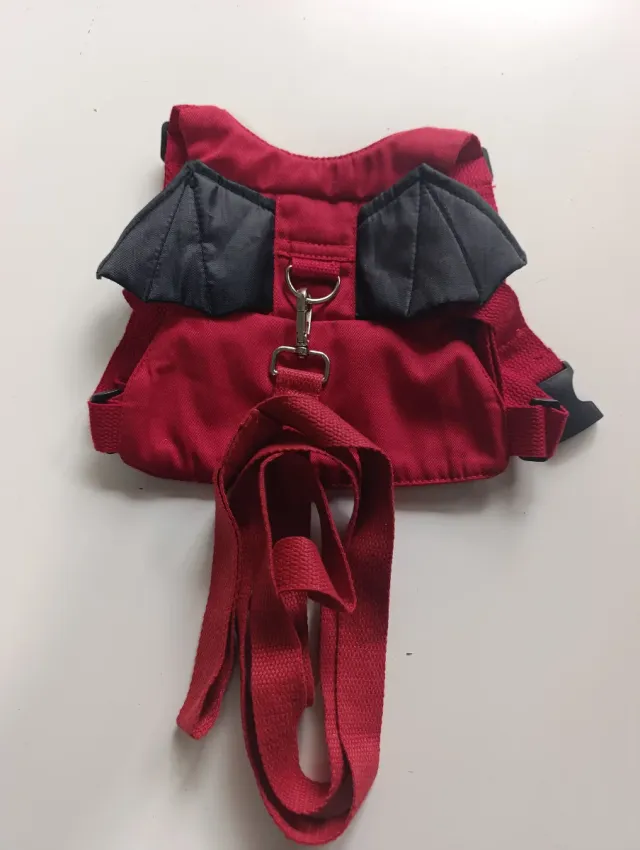 Arnés infantil con alas de diablo y correa