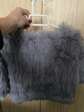 Chaqueta fiesta pelo gris, pelo natural de conejo 