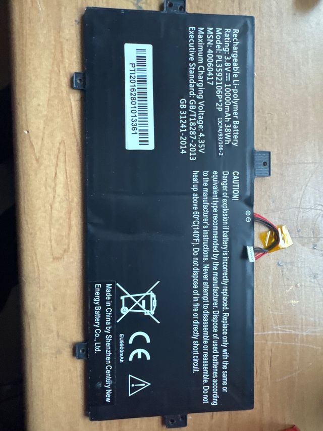 Batería Li-polymer 10000mAh PL3592106P*2P