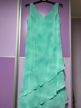 Vestido ceremonia mujer verde azulado