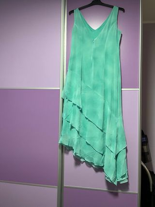 Vestido ceremonia mujer verde azulado