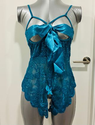 Lencería sexy encaje lazo azul