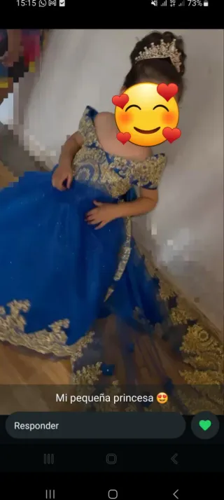 Vestido de fiesta para niña azul y dorado
