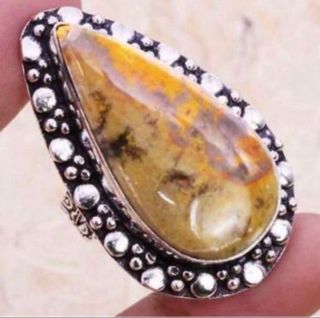 Precioso Anillo Jaspe Abejorro Baño Plata