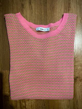 Blusa Zara Malla Rosa y Beige Talla M