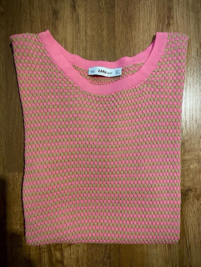 Blusa Zara Malla Rosa y Beige Talla M