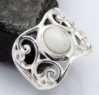 Precioso Anillo Piedra Luna Baño Plata