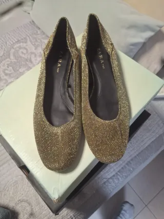 Manoletinas Zara Doradas Brillantes