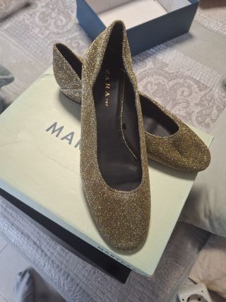 Manoletinas Zara Doradas Brillantes