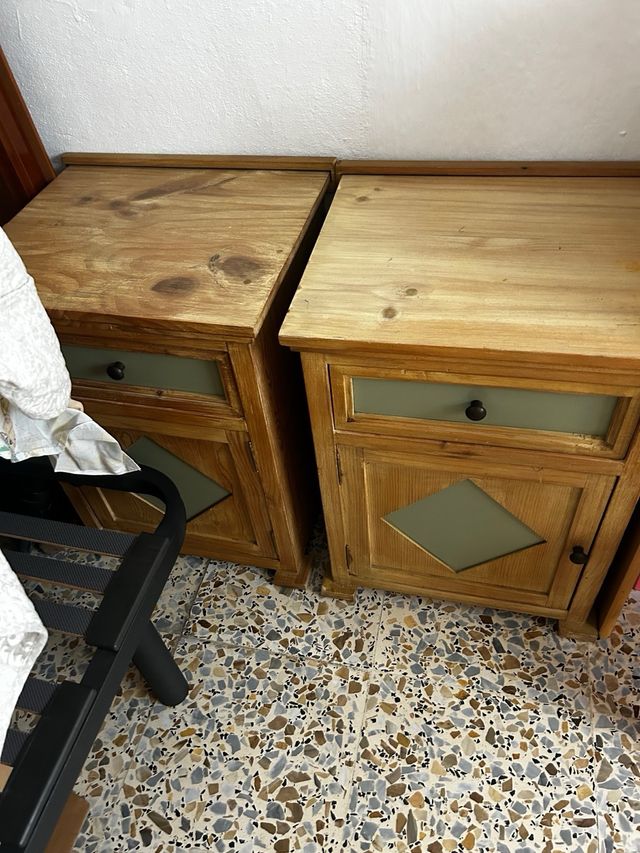 Pareja Mesitas Noche Rústicas Madera Cristal