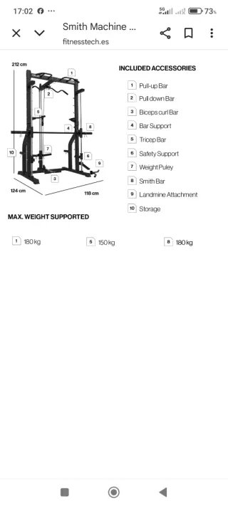 Estación de Musculación c/smith+banco+70kgdiscos 