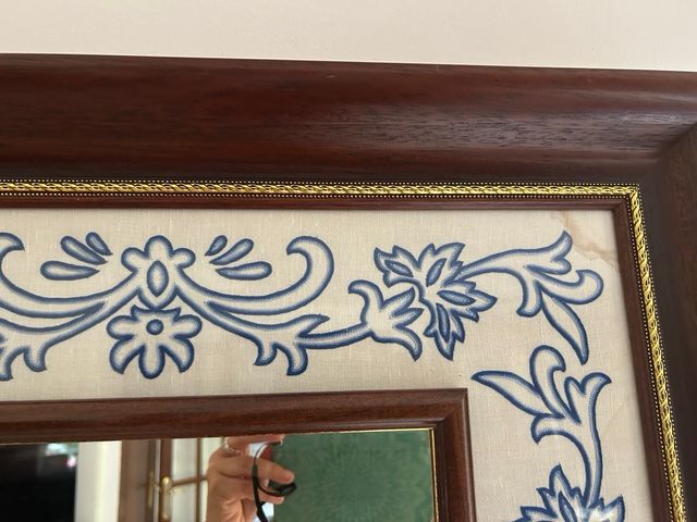 Espejo Marco Madera Bordado Azul