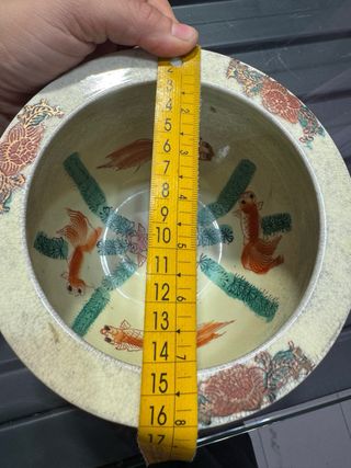 Jarrón chino antiguo porcelana beige y azul