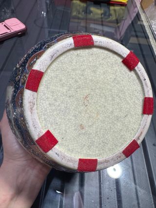 Jarrón chino antiguo porcelana beige y azul