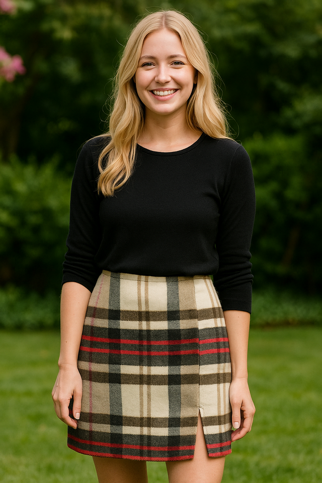 Falda de cuadros beige y roja talla S