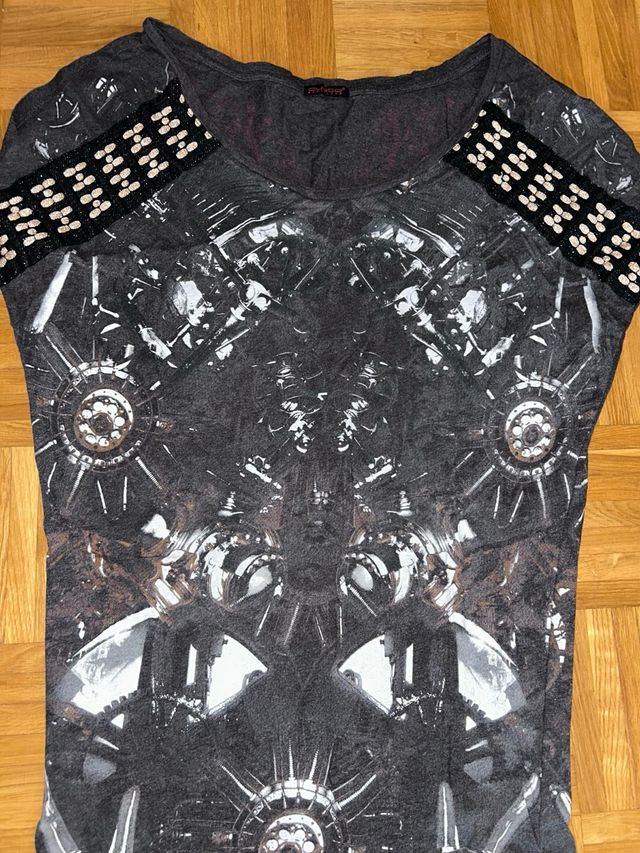 Vestido estampado gris y negro