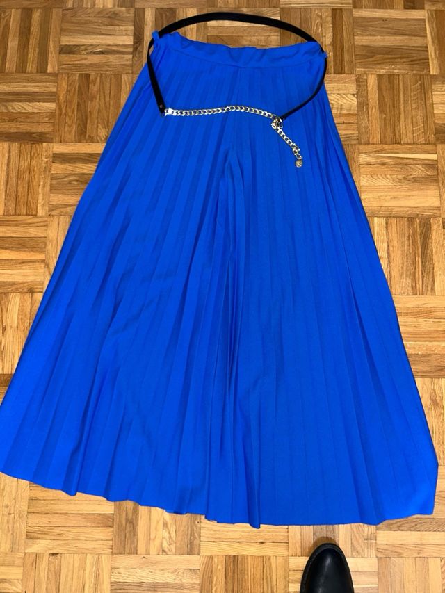 Pantalón palazzo plisado azul