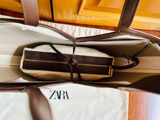 Bolso Zara shopper lona blanco y marrón