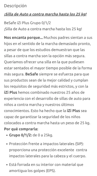 Silla coche Besafe ACM 0-25 kg.