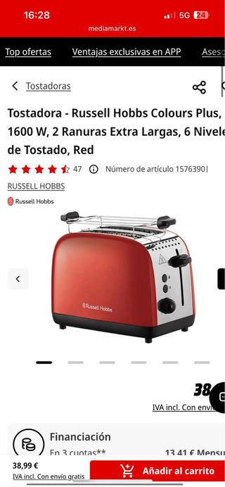 Rejilla Tostadora Russell Hobbs Colours Plus