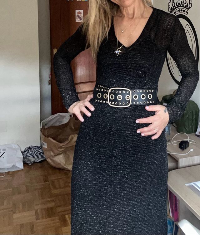 Vestido Negro y Plateado Brillante