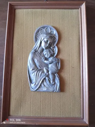 Altorilievo peltro vintage Madonna con Bambino