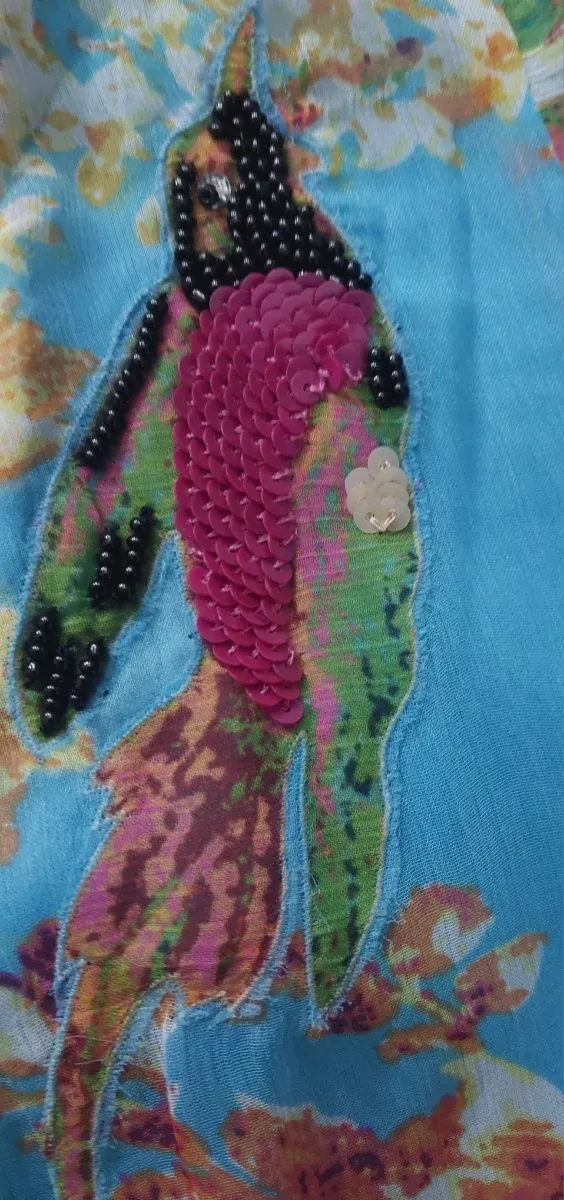 Vestido azul, estampado floral y pájaros marc NIZA