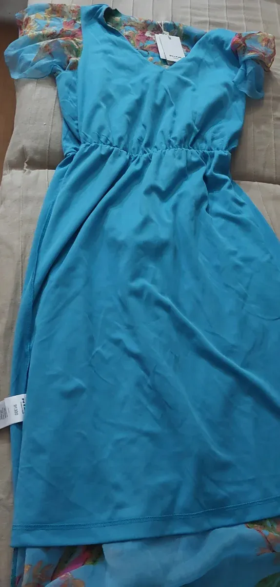 Vestido azul, estampado floral y pájaros marc NIZA