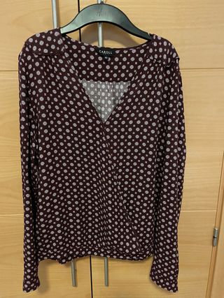 Camisa cruzada CAROLL granate/ blanco talla 40