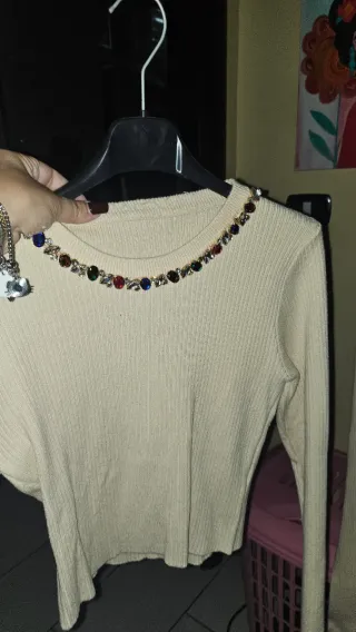 Coordinato donna beige con perline