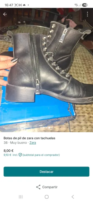 Botines Zara Piel Negros Mujer