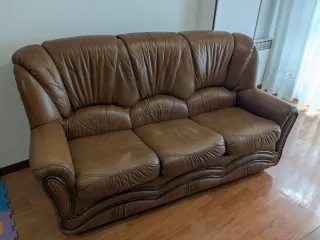 Sofá de piel auténtica color marrón 3 plazas