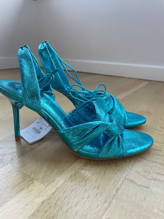 Sandalias Stradivarius Talla 39 Azul Turquesa