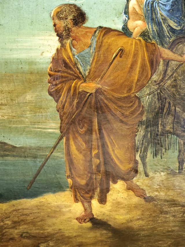 Antico dipinto olio su tela - Fuga in egitto '800