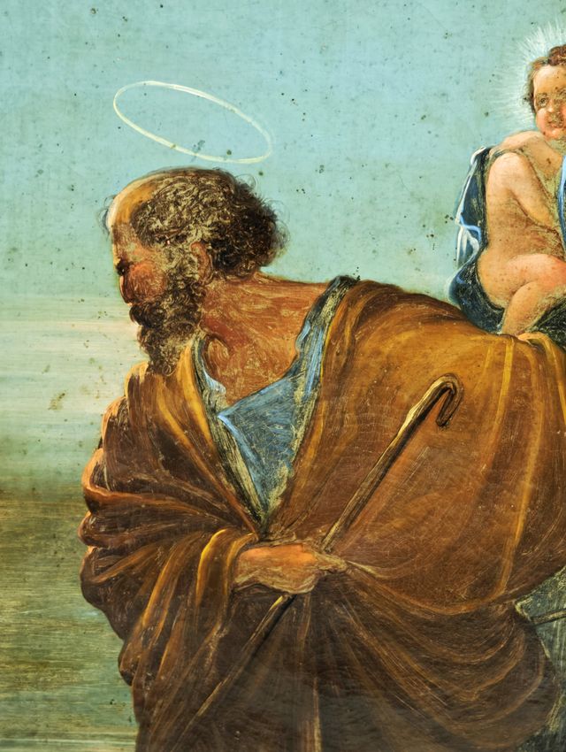 Antico dipinto olio su tela - Fuga in egitto '800