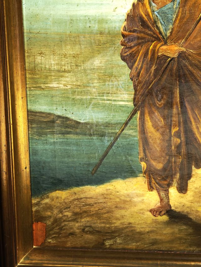 Antico dipinto olio su tela - Fuga in egitto '800