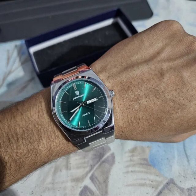Reloj Poedagar Clásico Hombre Verde/Plata