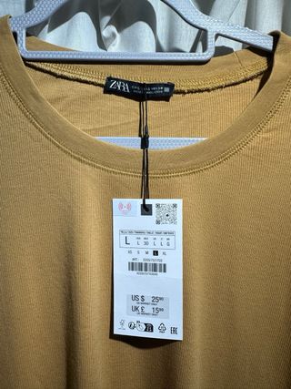 Camiseta ZARA manga larga algodón mostaza Talla L