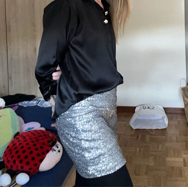 Falda plateada lentejuelas