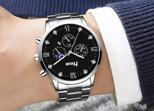 Reloj HKUN Lujo Negro y Plateado