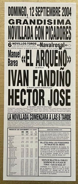 CARTEL DE TOROS DE MADRID 12-9-2004