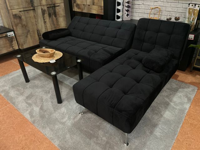 Sofá esquinero negro piel sintética