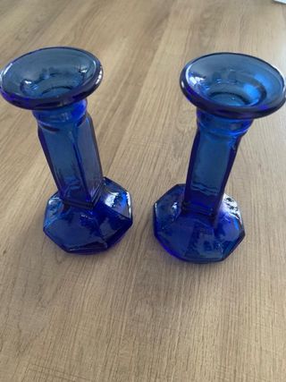 Portacandele in cristallo blu