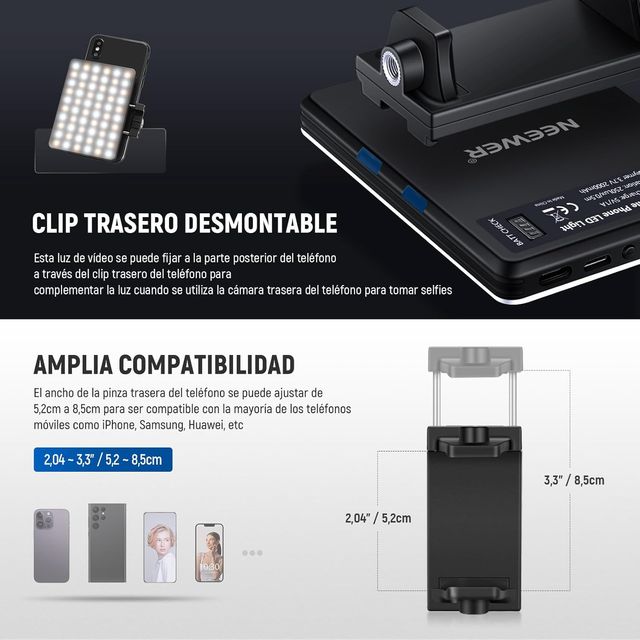 ✨ - NEEWER LED Luz Selfie con Clip Frontal y Trase
