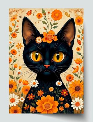 Black Cat Big Eyes Decorative Art Poster Print